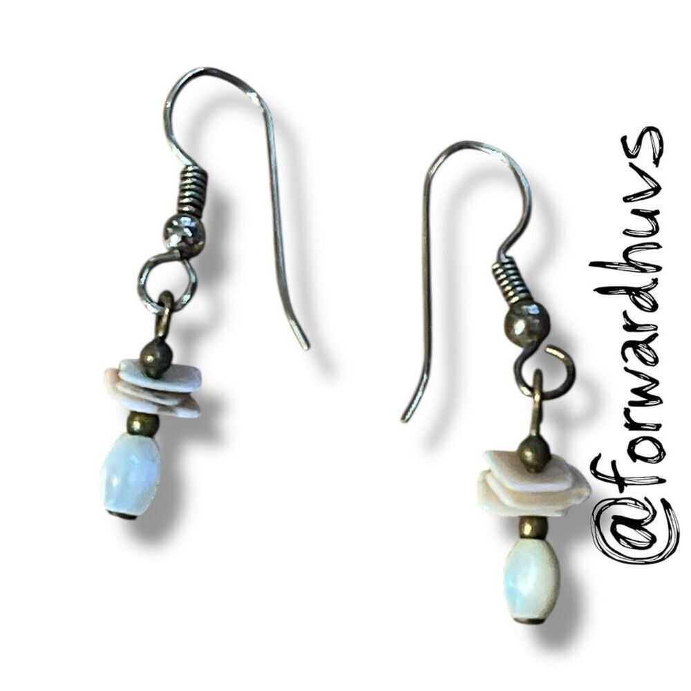 Bundle Sale 3 for $15 | Mother of Pearl & Shell Chip Dangle Earrings - Picture 3 of 8
